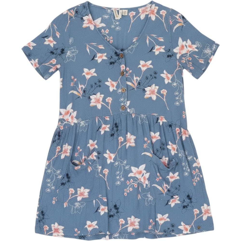 Roxy Mini Dress Womens Medium Blue Floral Short Sleeve Babydoll Pockets